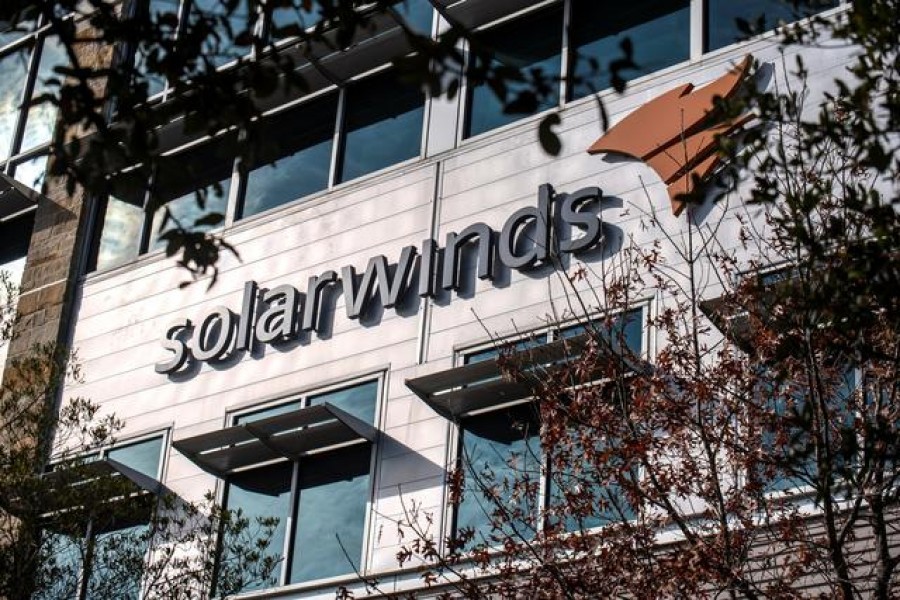 The SolarWinds logo is seen outside its headquarters in Austin, Texas, US on December 18, 2020 — Reuters photo