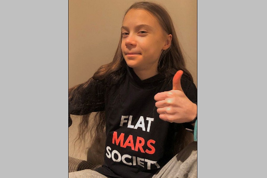 Activist Greta Thunberg gestures in a photo which was posted with a message thanking her supporters for their well wishes for her 18th birthday, in this undated picture taken from social media —  @GretaThunberg via REUTERS