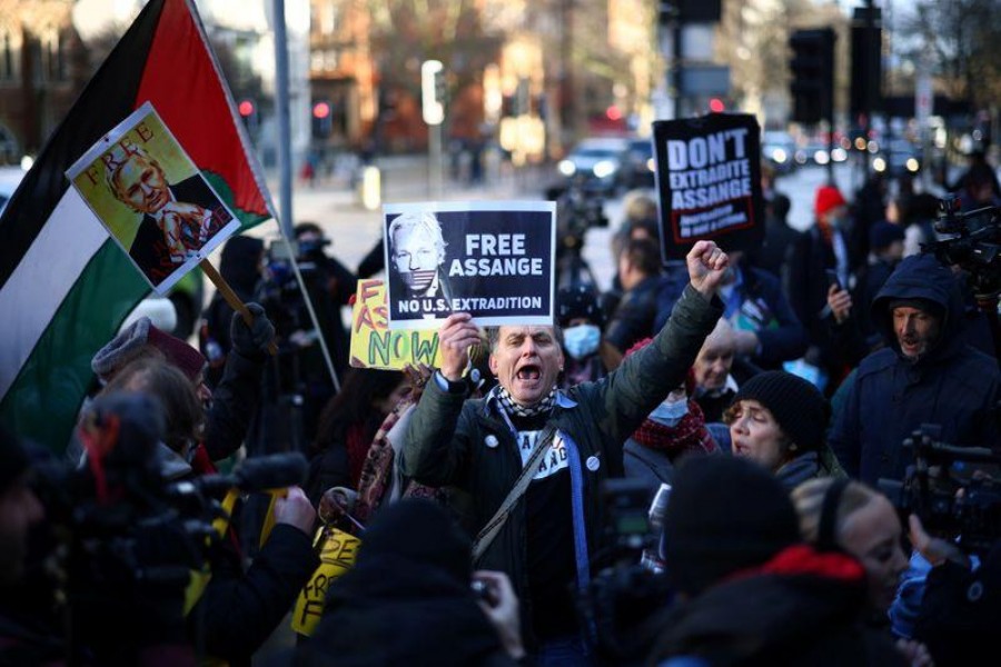 A demonstration in support of Julian Assange outside the courthouse in London on Wednesday — Reuters photo