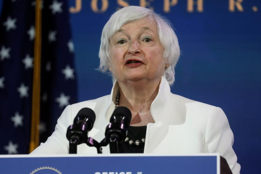 FILE PHOTO: Janet Yellen, U.S. President-elect Joe Biden's nominee to be treasury secretary, speaks as Biden announces nominees and appointees to serve on his economic policy team at his transition headquarters in Wilmington, Delaware, U.S., December 1, 2020. REUTERS/Leah Millis/File Photo