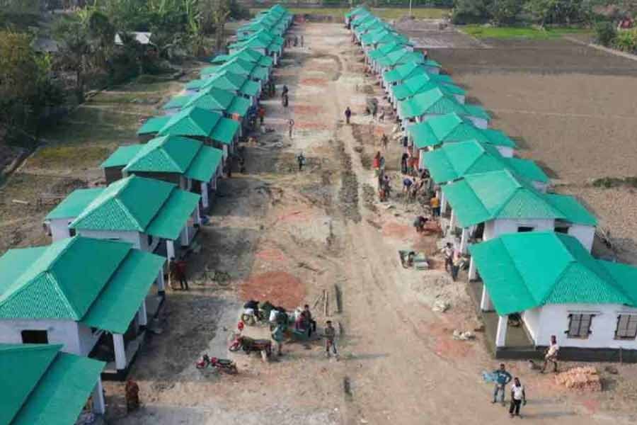 Houses for homeless at Gava village in Satkhira district –UNB Photo