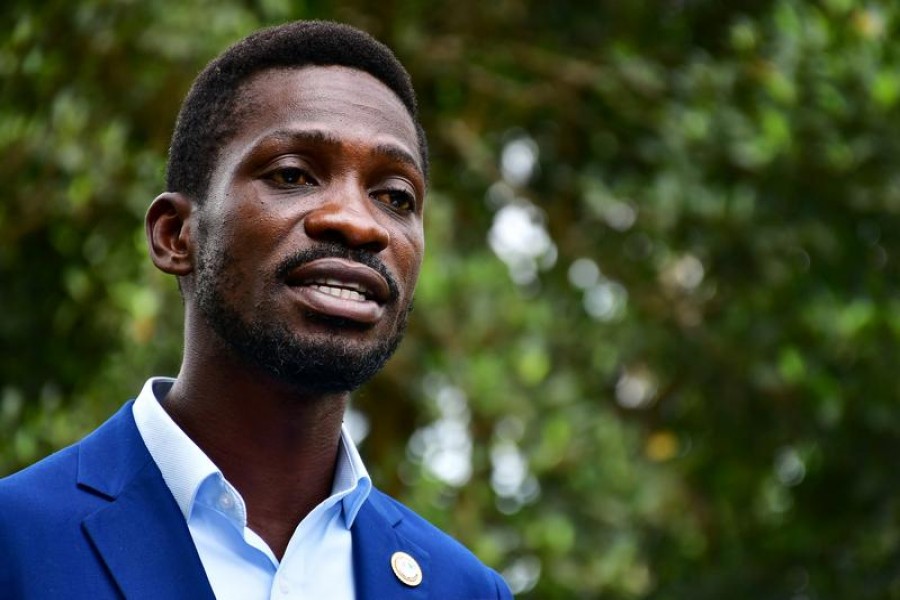 Ugandan presidential candidate and singer Robert Kyagulanyi Ssentamu, known as Bobi Wine addresses a news conference at his house in Magere neighbourhood of Kampala, Uganda on January 15, 2021 — Reuters/Files