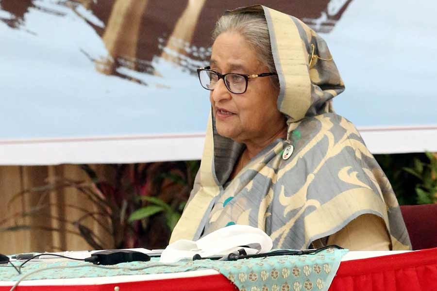 Prime Minister Sheikh Hasina addressing a discussion arranged by Jubo League on Wednesday. -PID Photo