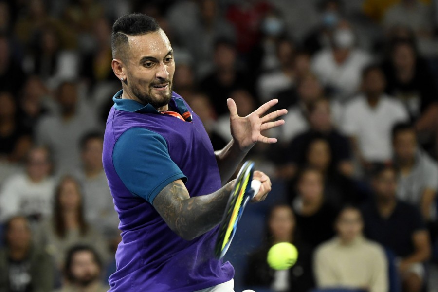 FILE PHOTO: Tennis - Australian Open - Melbourne Park, Melbourne, Australia, February 12, 2021 Australia's Nick Kyrgios in action during his third round match against Austria's Dominic Thiem REUTERS/Jaimi Joy