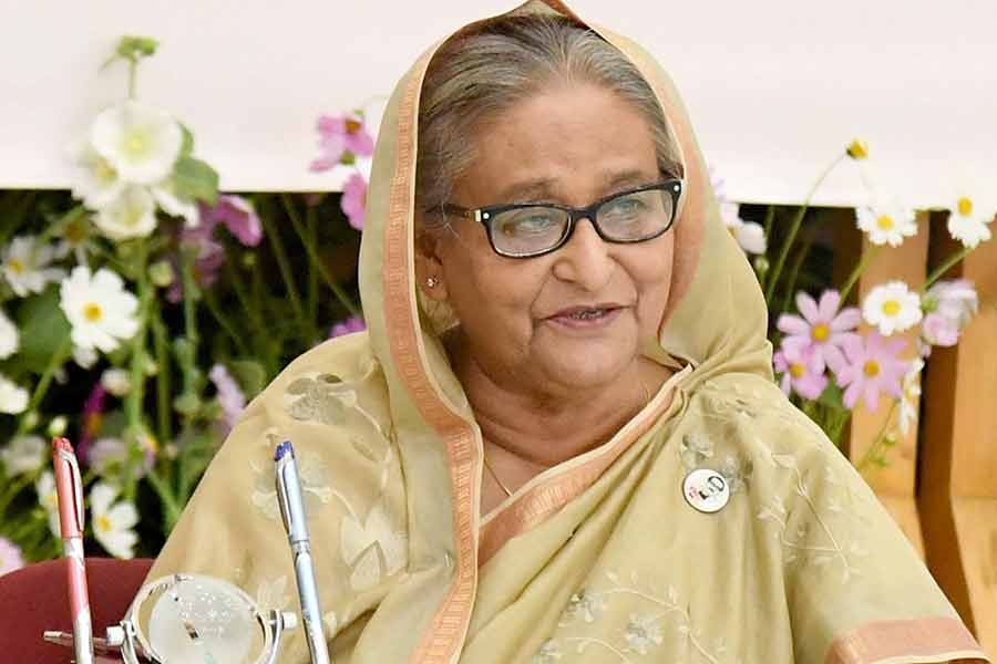 Prime Minister Sheikh Hasina addressing a programme marking the National Food Safety Day-2021 through a videoconference from Ganabhaban on Thursday -PID Photo