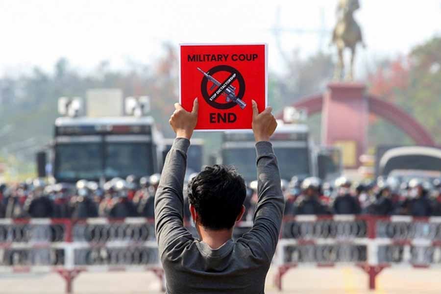 Protesters out again in Myanmar, police use water cannon in capital