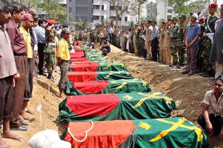 The mutiny by some members of the then Bangladesh Rifles started in the Peelkhana headquarters of the border guards in the capital Dhaka on Feb 25, 2009 and ended the following day - UNB file photo