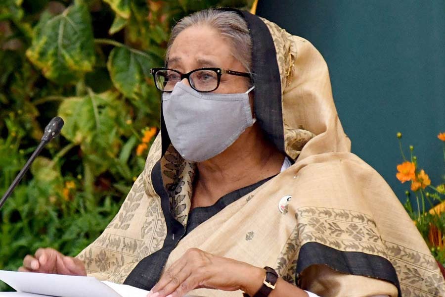 Prime Minister Sheikh Hasina presiding over the weekly cabinet meeting, held at the Bangladesh Secretariat, joining it virtually from her official residence Ganabhaban –PID Photo