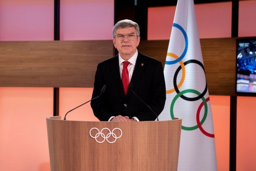 International Olympic Committee President Thomas Bach opens the 137th IOC Session and virtual meeting in Lausanne, Switzerland, March 10, 2021 — Greg Martin/IOC/Handout via Reuters