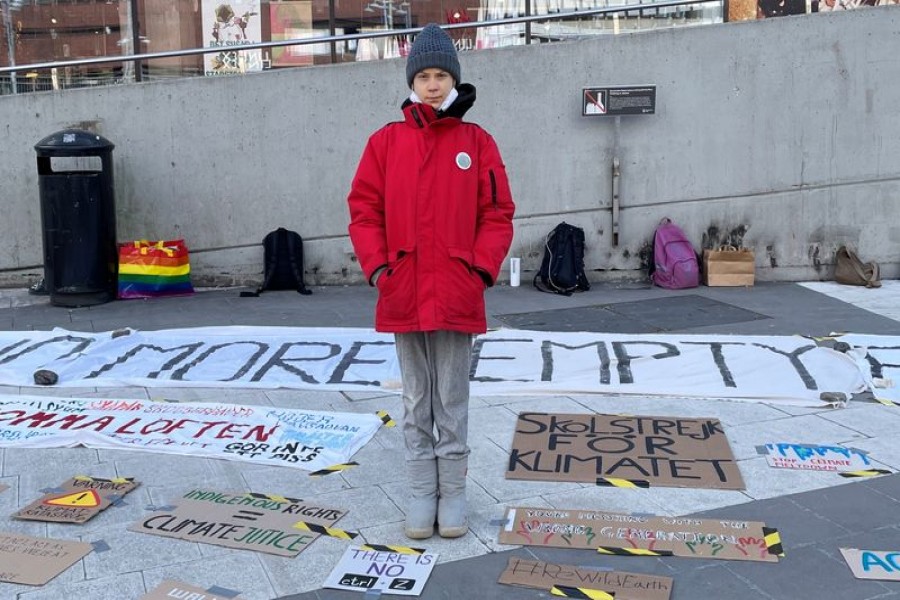 Swedish climate change activist Greta Thunberg attends a rally Fridays for Future as part of "Global Day of Climate Action in Stockholm, Sweden March 19, 2021. REUTERS/Ilze Filks