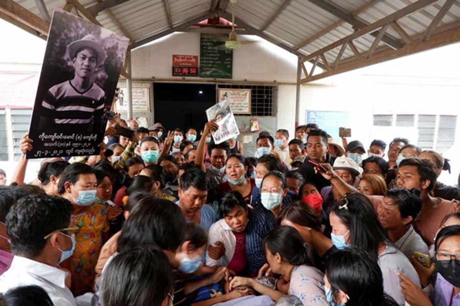 People mourn as they attend the funeral of Kyaw Win Maung, who was shot and killed during a protest against the military coup, in Mandalay of Myanmar on Sunday –Reuters Photo