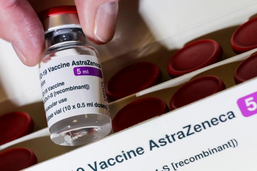 A vial with the AstraZeneca's coronavirus disease (Covid-19) vaccine is pictured in Berlin, Germany on March 16, 2021 — Reuters/Files