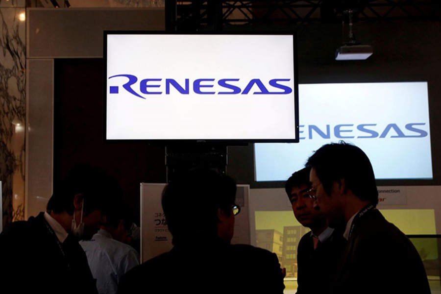 Renesas Electronics Corp's logos are pictured at the company's conference in Tokyo, Japan on April 11, 2017 — Reuters/Files