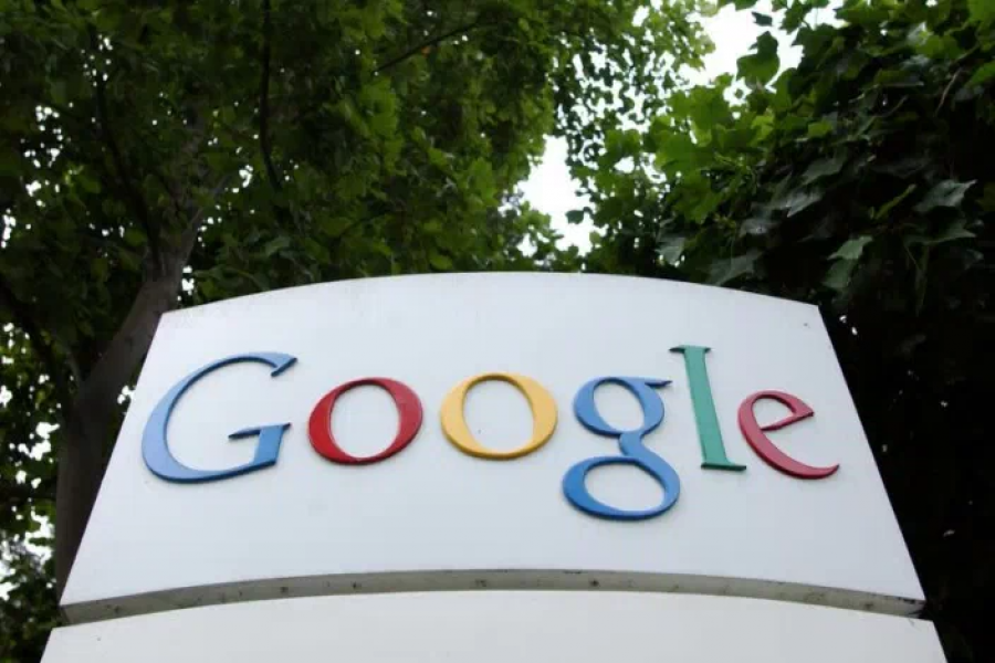 The logo of Google seen outside its headquarters in Mountainview, California