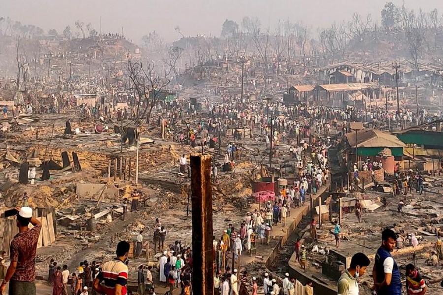 A general view of a Rohingya refugee camp after a fire burned down all the shelters in Cox's Bazar, Bangladesh, March 23, 2021. REUTERS/Ro Yassin Abdumonab