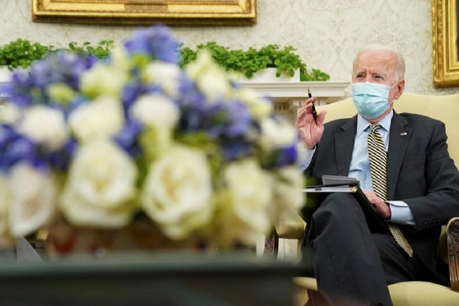 US President Joe Biden speaks during an economic briefing in the Oval Office at the White House in Washington, US, April 9, 2021 — Reuters