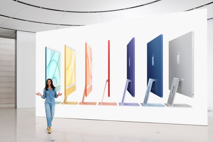 Apple's Colleen Novielli introduces the all-new iMac lineup, in this still image from the keynote video of a special event at Apple Park in Cupertino, California, US released on April 20, 2021 — Apple/Handout via Reuters