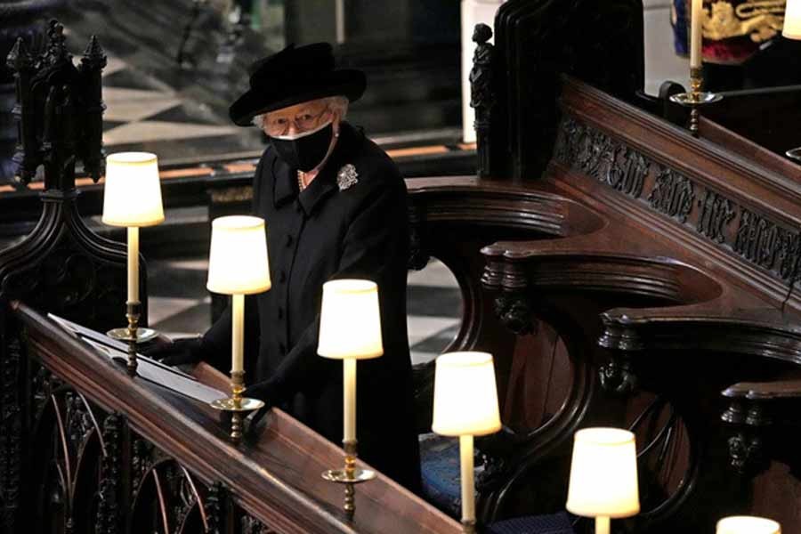 Britain's Queen Elizabeth is seen during the funeral of Britain's Prince Philip at St George's Chapel in Windsor on April 17 this year -Reuters file photo