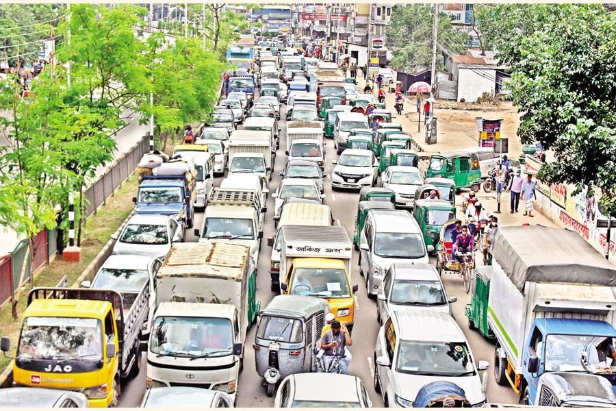 A traffic congestion at Mahakhali in the city on Thursday — Focus Bangla