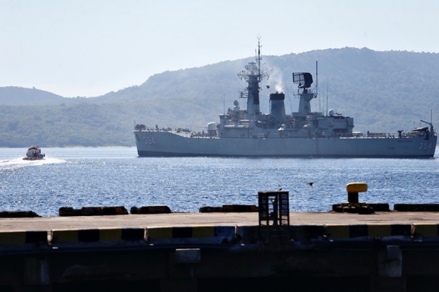 Indonesian Navy's KRI Oswald Siahaan-354 leaves the Tanjung Wangi port as the search continues for the missing KRI Nanggala-402 submarine in Banyuwangi, East Java Province, Indonesia, April 24, 2021 — Reuters