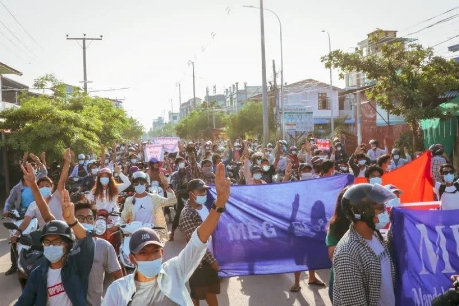 People protest in Mandalay, Myanmar in this picture obtained from social media dated on May 16, 2021 — Via Reuters