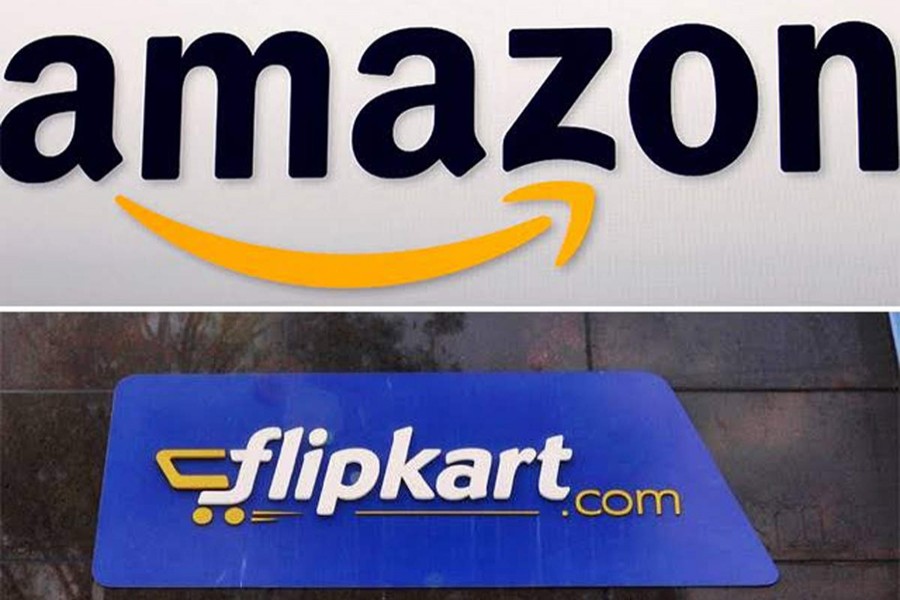 The logos of Amazon and Flipkart are seen in this photo collage — Collected