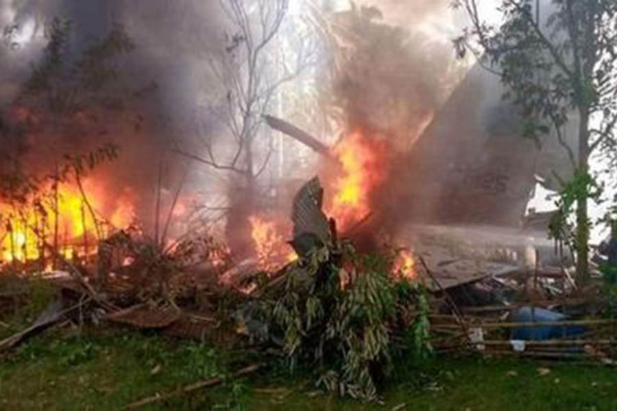 Philippine military plane carrying 92 people crashes