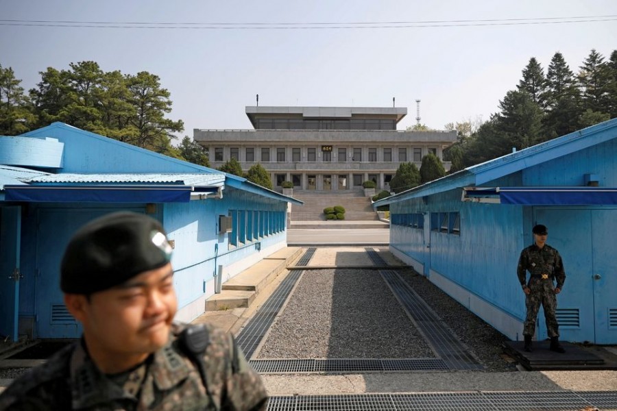 South Korean soldiers stand guard at the truce village of Panmunjom inside the demilitarized zone (DMZ) separating the two Koreas, South Korea on May 1, 2019 — Reuters/Files