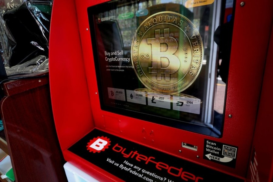 A cryptocurrency ATM machine is pictured in a shop in Union City, New Jersey, US, May 19, 2021. Reuters