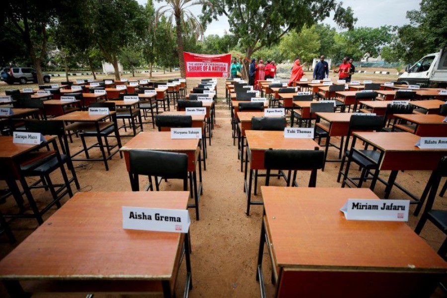 FILE PHOTO: Names of missing Chibok school girls kidnapped by Boko Haram insurgency five years ago are displayed during the 5th year anniversary of their abduction, in Abuja - Reuters