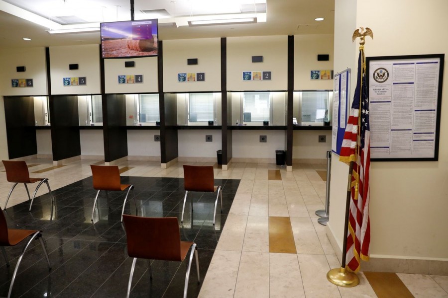 General view of the consular section at the U.S. Embassy in Kabul, Afghanistan, July 30, 2021. REUTERS/Stringer