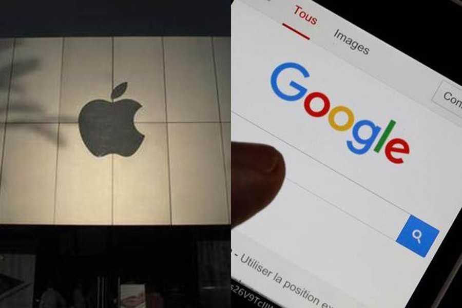 The logos of Apple (left) and Google are seen in this combination photo — Collected