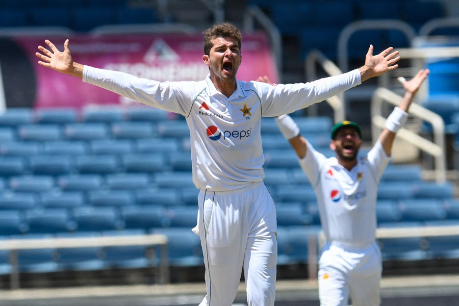 Pakistan’s Shaheen Shah Afridi appeals for a wicket during the first Test match against West Indies. Photo source: Twitter/ICC