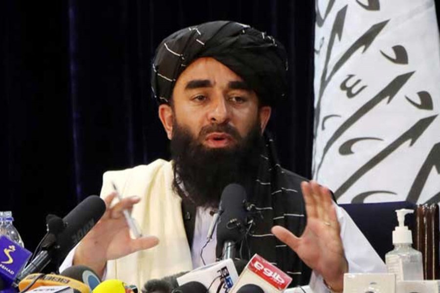 Taliban spokesman Zabihullah Mujahid speaks during a news conference in Kabul, Afghanistan Aug 17, 2021. Reuters