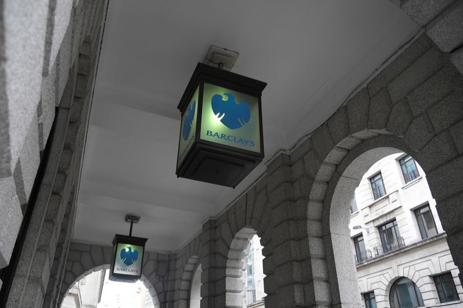 The logo of Barclays bank is seen on glass lamps outside of a branch of the bank in the City of London financial district in London on September 4, 2017 — Retuers/Files