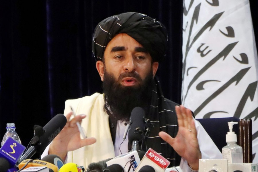 Taliban spokesman Zabihullah Mujahid speaks during a news conference in Kabul, Afghanistan August 17, 2021 — Reuters/Stringer/File Photo