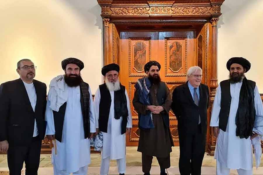 Taliban's Mullah Abdul Ghani Baradar meeting with Martin Griffiths, United Nations Under-Secretary-General for Humanitarian Affairs and Emergency Relief Coordinator, in Kabul recently -Reuters file photo