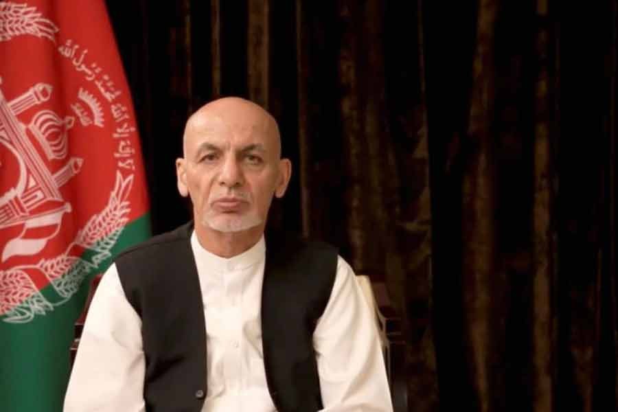 Former Afghan President Ashraf Ghani making an address about the latest developments in the country from exile in United Arab Emirates, in this screengrab obtained from a social media video on August 18 this year –Reuters file photo