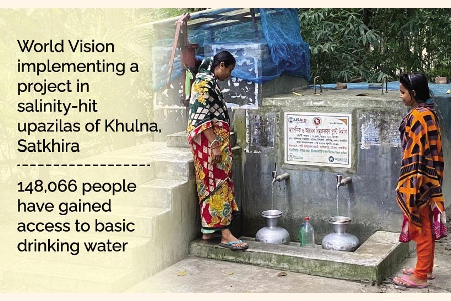 Villagers fetching water from an Iron and Arsenic Removal Plant at Kalikapur village of Moutala in Satkhira district — FE Photo