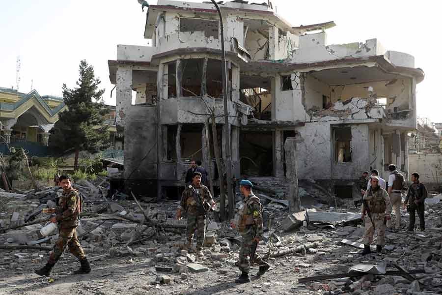 Afghan National Army (ANA) soldiers keeping watch a site of a car bomb blast in Kabul on August 4 this year -Reuters file photo