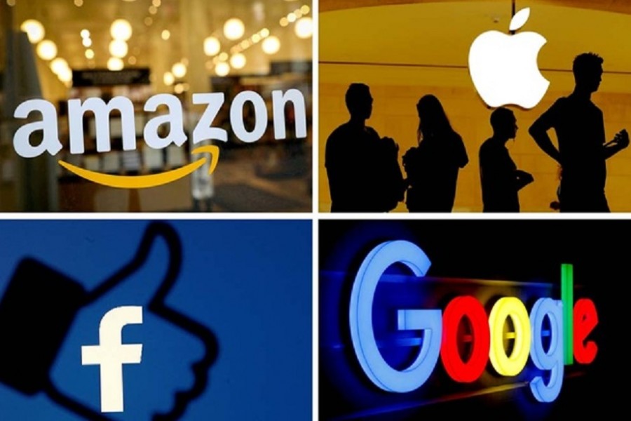 The logos of Amazon, Apple, Facebook and Google in a combination photo/File Photo