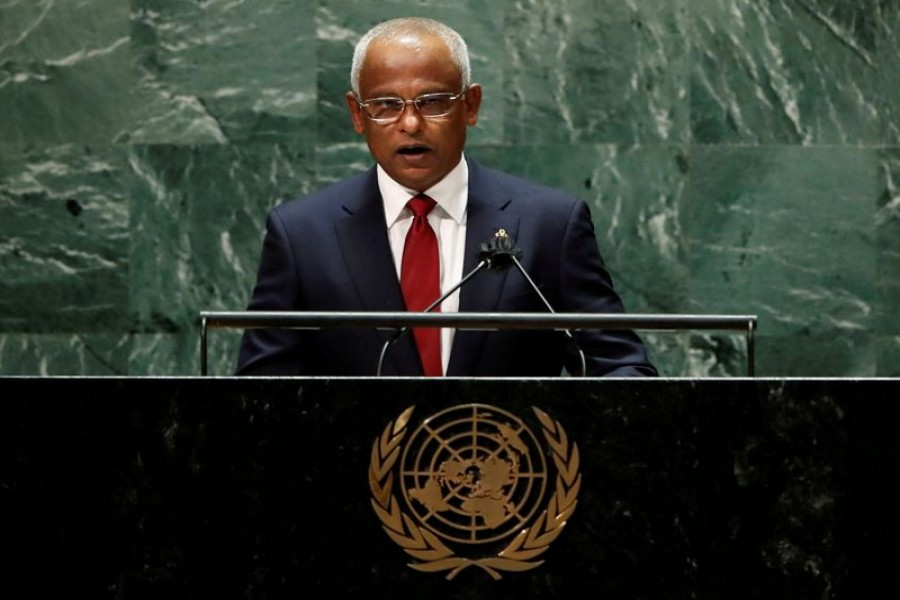 Maldives' President Ibrahim Mohamed Solih addresses the 76th Session of the UN General Assembly in New York City, US, September 21, 2021 –Reuters/Eduardo Munoz/Pool