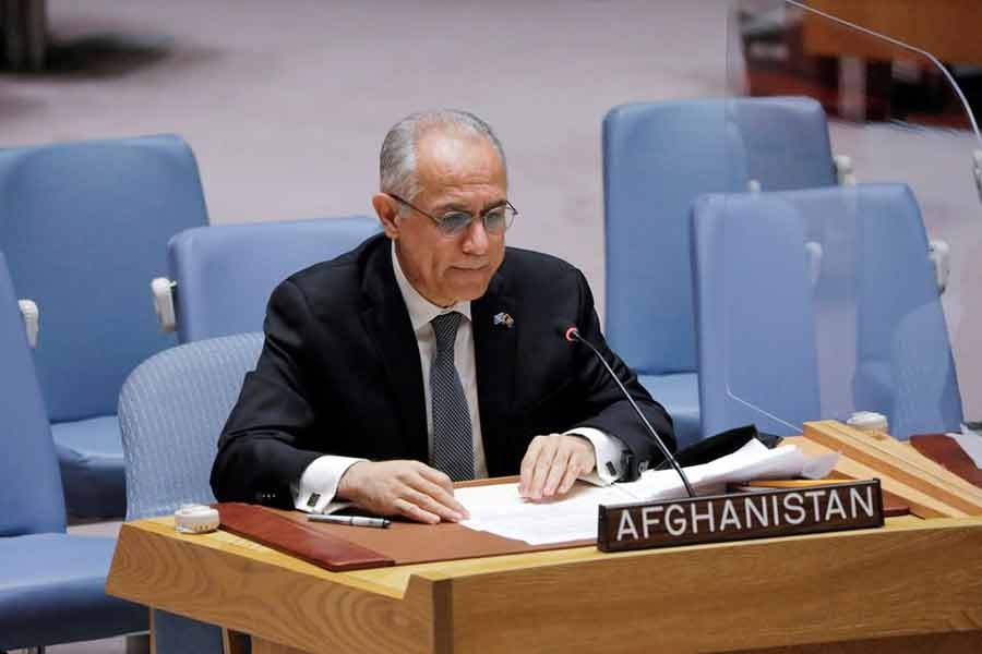 Afghanistan's UN ambassador Ghulam Isaczai addressing the United Nations Security Council regarding the situation in Afghanistan at the United Nations in New York on August 16 this year –Reuters file photo