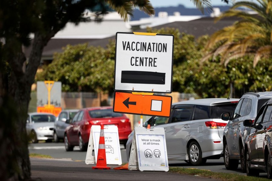 A vaccination centre sign directs the public during a lockdown to curb the spread of a coronavirus disease (Covid-19) outbreak in Auckland, New Zealand on August 26, 2021 — Reuters/Files