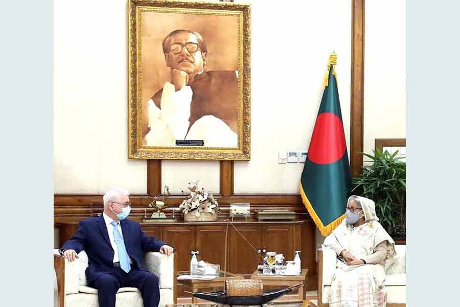 Prime Minister Sheikh Hasina newly-appointed Russian Ambassador to Bangladesh Alexander Vikentyevich Mantytskiy