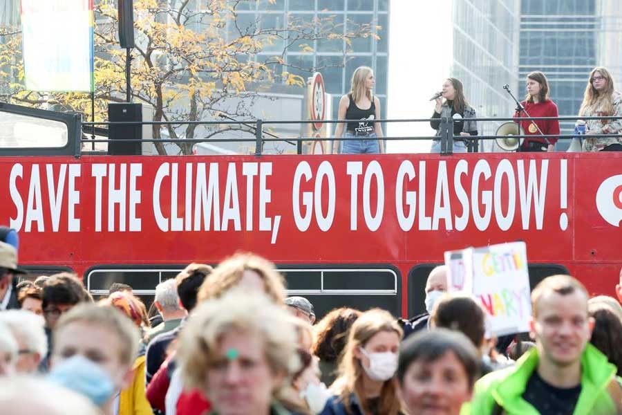 People taking part in a Climate March in Brussels of Belgium on October 10 this year, ahead of the COP26 climate summit in the Scottish city of Glasgow –Reuters file photo