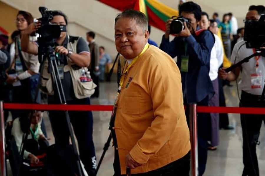 Win Htein, one of the leaders of National League for Democracy party, arriving to attend opening ceremony of 21st Century Panglong conference in Naypyitaw of Myanmar on May 24 in 2017 -Reuters file photo