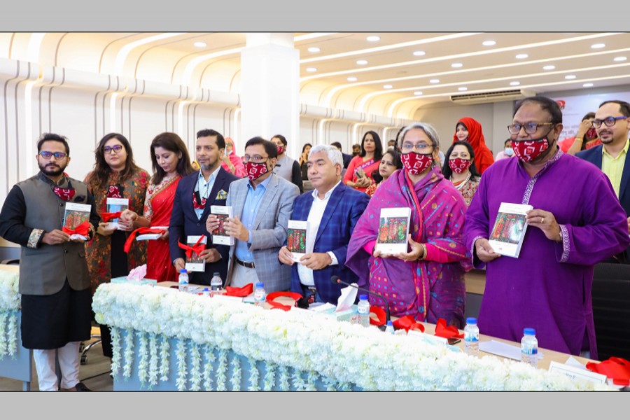 Education Minister Dr. Dipu Moni, Commerce Minister Tipu Munshi and MD and CEO of Walton Hi-Tech Industries Golam Murshed, among others, at book unveiling ceremony