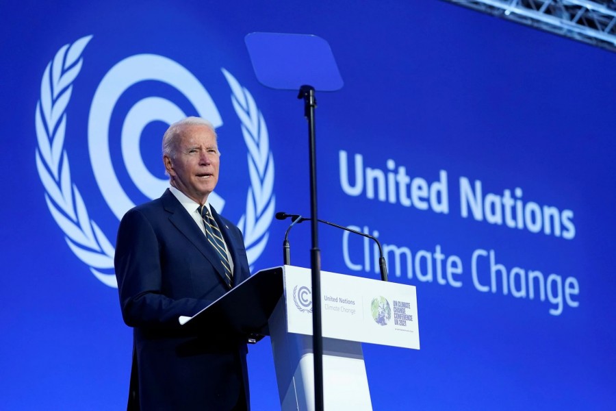 US President Joe Biden speaks during the UN Climate Change Conference (COP26) in Glasgow, Scotland, Britain on November 1, 2021 — Pool via REUTERS