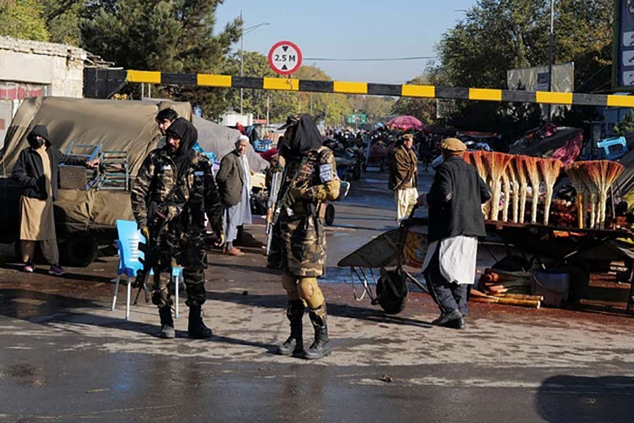 Taliban fighters standing at a checkpoint in Kabul on November 5 this year –Reuters file photo